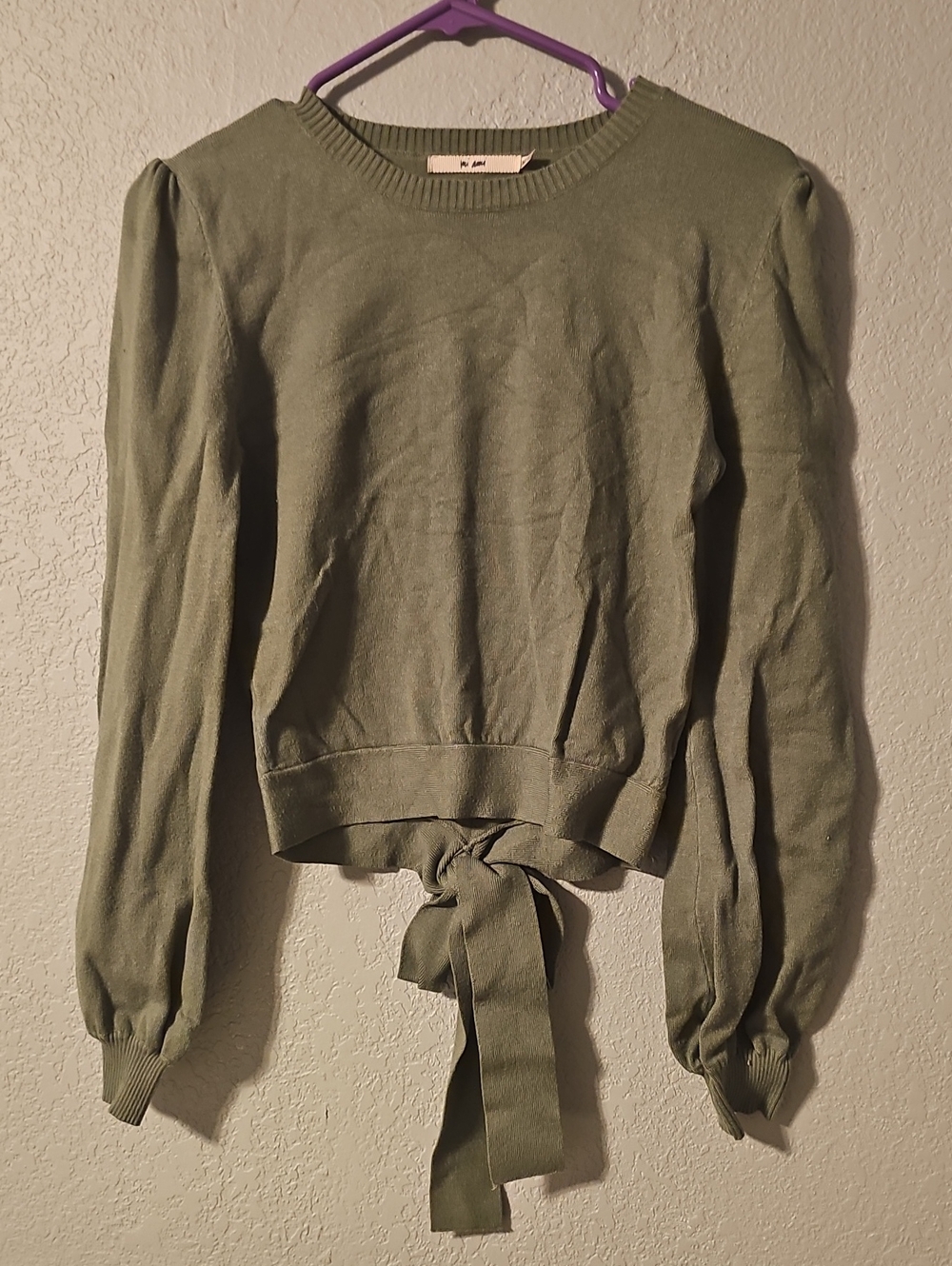 miami Sage Green Tie-Front Crewneck Sweater